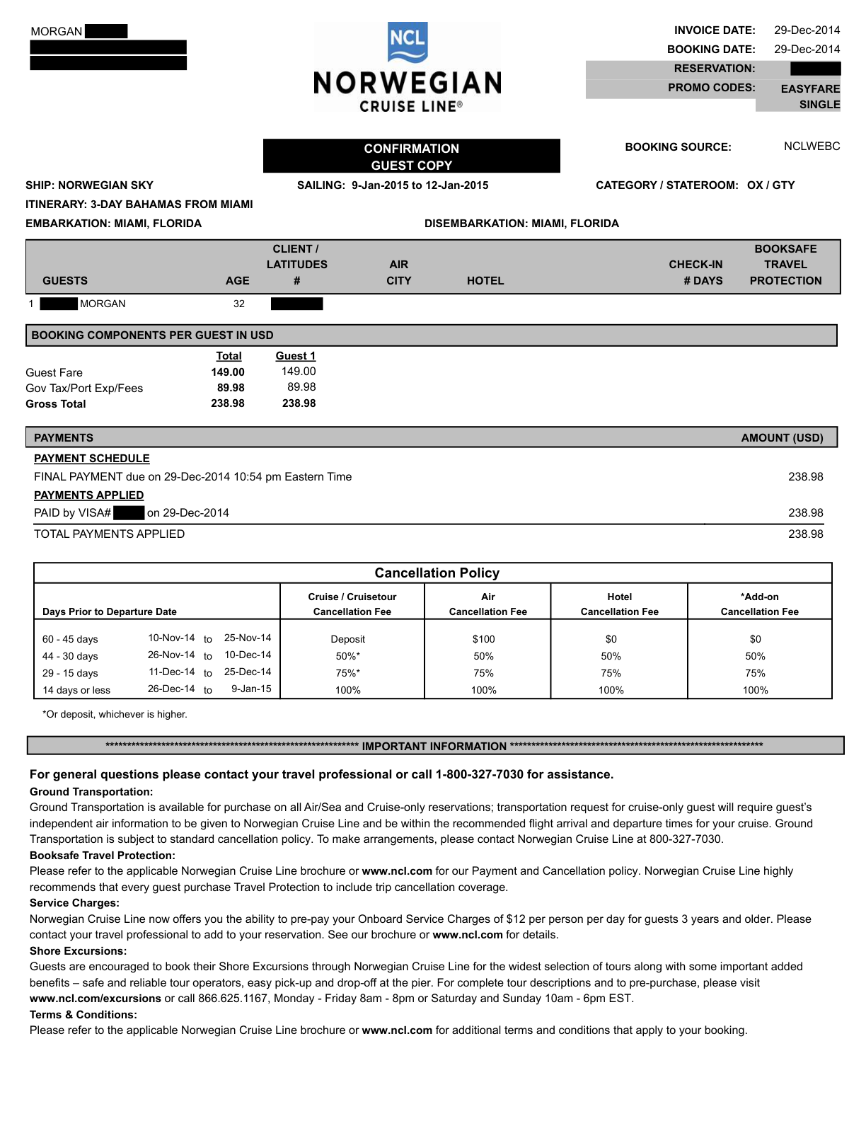 21 Things Nobody Tells You Before Your First Cruise (Learned the Hard Way) My original NCL Sky reservation confirmation, with personal details redacted